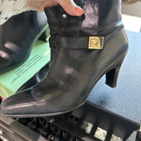 Salvatore Ferragamo Black Leather Ankle Boots Size 5 - Picture 1 of 5